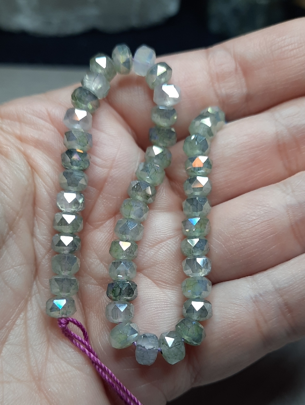 #11- Faceted Electroplated Glass Rondelles - "Gray Labradorite" - 7" Strand